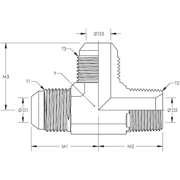 World Wide Fittings JIC to Male Pipe Run Tee Stainless Steel 2605X04X02X04SS - main